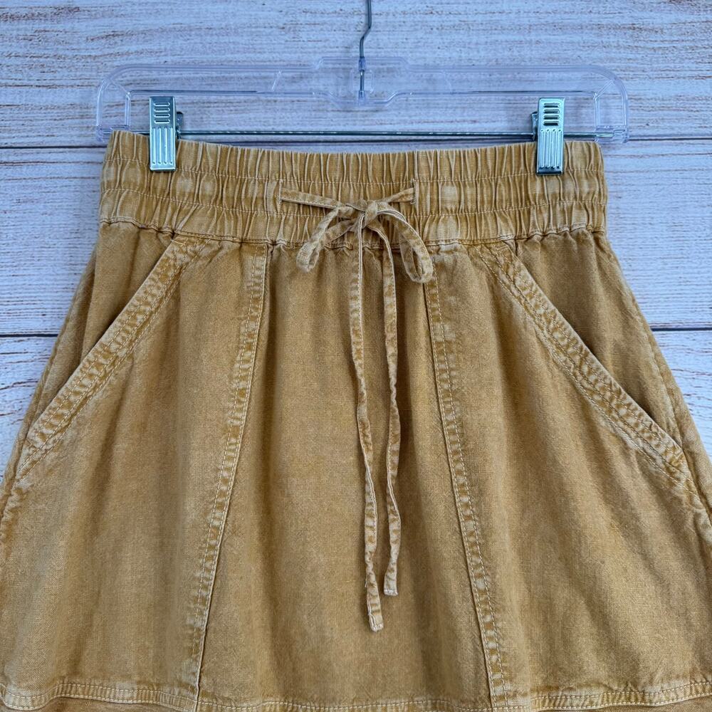 Pilcro Anthropologie Linen Blend Drawstring A-Line Skirt Womens SP Yellow Tan - Picture 3 of 10